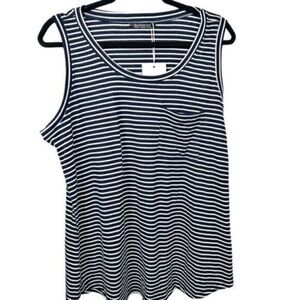 NWT BloomChic Plus Size Navy White Stripe Ribbed Tank Top Front Pocket - Size 1X
